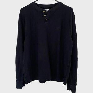 Phat Farm Long-Sleeve Henley Shirt Men's Size XL Black Waffle Knit Thermal